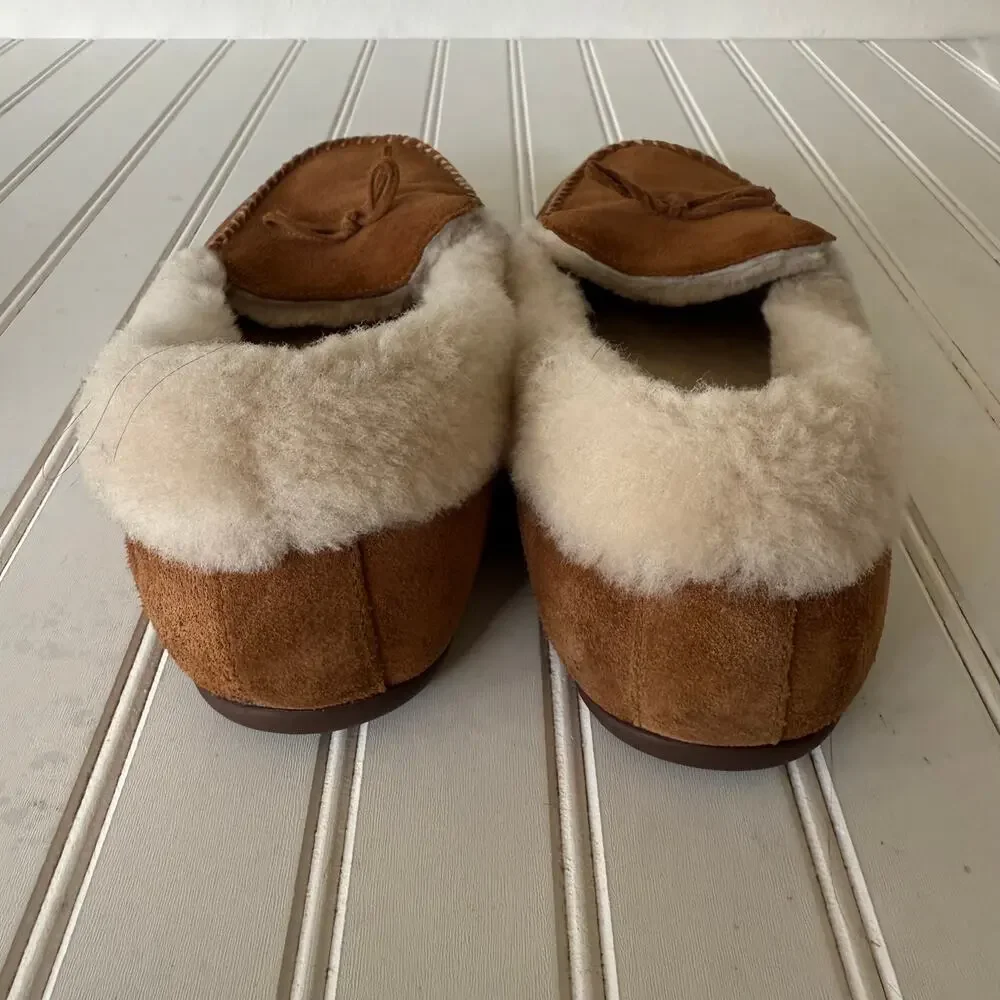 FitFlop Suede Shearling Moccasin Slippers Brown Cozy House Shoes Women’s size 8